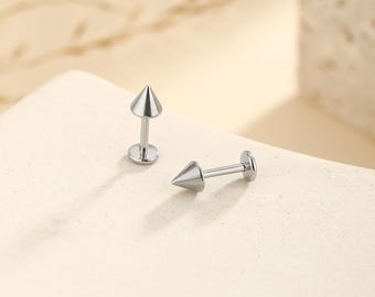 Piercing de titanio sin rosca para labio, con pinchos y parte trasera plana, para cartílago, trago, hélix, pequeño, para nariz (16 g, 18 g y 20 g)