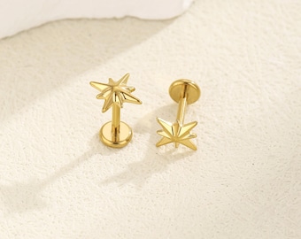 16g 18g 20g Titan Starburst fadenlose Push-Pin-Labret, kleine Kugel Ohrring mit flachem Rücken, Knorpel Tragus Helix Bolzen, kleiner Bolzen, Nasenstecker