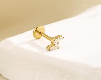 16g 18g 20g Titanium Cz Threadless Push Pin Stud, Flat Back Earring, Cartilage Tragus Helix Conch Stud, Small Stud