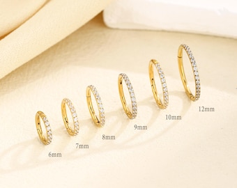 20G/18G/16G Titanium CZ Clicker Hoop Earring, Titanium Pave Hinged Segment Ring, Daith Helix Tragus Septum Piercing Jewelry