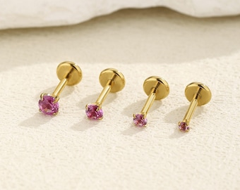 16g 18g 20g Titan Hot Pink fadenlose Push Pin Labret, Rose Cz Flach zurück Ohrring, Knorpel Tragus Helix Bolzen, kleine Bolzen, Nasenstecker
