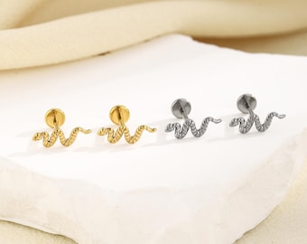 16g 18g 20g Titanium Snake Climber Threadless Push Pin Stud, Flat Back Earring, Cartilage Tragus Helix Conch Stud, Simple Stud