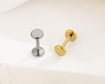 16g 18g 20g Titanium Disc Threadless Push Pin Labret, Circle Flat Back Earring, Cartilage Tragus Helix Stud, Tiny Stud, Nose Stud 5mm-10mm