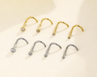 18g 20g Tiny micro crystal diamond Nose stud, Corkscrew White CZ Bezel nose piercing, Nose ring