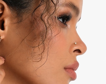 18g 20g Tiny micro crystal diamond Nose stud, Corkscrew White CZ Bezel nose piercing, Nose ring