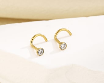 20G/18G Titanium Tiny Cz Nose Stud, L Shape & Corkscrew Nose Stud Cz Stone Nose Stud, Nose Piercing, Implant Grade Titanium Nose Stud