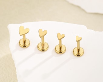 16g 18g 20g Titanium Tiny Heart Threadless Push Pin Labret, Tiny Ball Flat Back Earring, Cartilage Tragus Helix Stud, Small Stud, Nose Stud