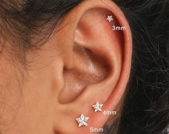 16g 18g 20g Titanium Star Cz Stone Threadless Push Pin Labret, Cz Flat Back Earring, Cartilage Tragus Helix Stud, Small Stud, Nose Stud