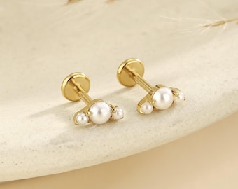 16g 18g 20g Titan weiße Perle Bergsteiger fadenlosen Druckstift Bolzen, flache Rückseite Ohrring, Knorpel Tragus Helix Conch Bolzen