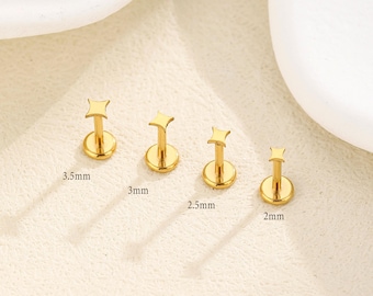 16G 18G 20G Titan Stern fadenlosen Push-Pin Labret, 4-Punkt-Stern Bolzen mit flachem Rücken, Knorpel Tragus Helix Nasenstecker, kleiner Goldstern