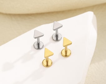 16g 18g 20g Titanium Triangle Threadless Push Pin Stud, Flat Back Earring, Cartilage Tragus Helix Conch Stud, Nose stud