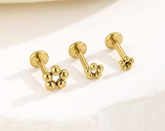 16g 18g 20g Titanium Circle Threadless Push Pin Labret, Tiny Ball Flat Back Earring, Cartilage Tragus Helix Stud, Small Stud, Nose Stud