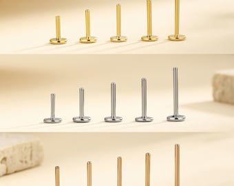 16G 18G 20G Threadless Labret Post Replacement, Flat Back Titanium Post Only, Compatible with All Push Pin Tops, Multiple Lengths 5mm-10mm