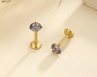 16g 18g 20g Titan Dark Spark Regenbogen Cz fadenlosen Push-Pin Labret, Cz flache Rückseite Ohrring, Knorpel Tragus Helix Bolzen, Nasenstecker