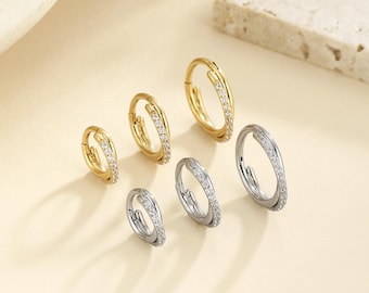 16g 18g 20g Titan Twisted Cz Clicker Hoop, Gelenksegment Nasenring, Septum Clicker, Knorpel Helix Coach Daith Rook Hoop