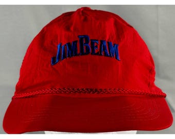 Jim Beam 1990s Red Rope Front Snapback Hat Vintage Embroidered Trucker Cap NWT