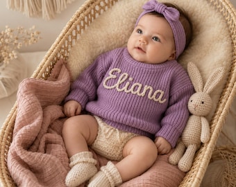 Maglioncino personalizzato con nome del bambino, tutina ricamata personalizzata per neonato, completo per il rientro a casa del neonato, regalo per baby shower, accessorio per foto di compleanno