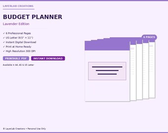 Couples Budget Worksheet Printable | Lavender Shared Finance Planner | Joint Money Tracker PDF