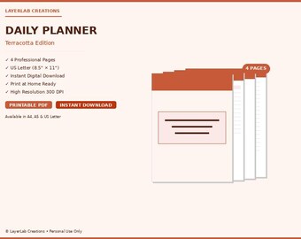 Daily Journal Planner Printable | Terracotta Gratitude & Schedule | Morning Routine Template PDF