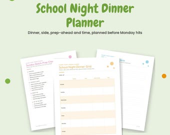 Druckbarer Speiseplan für Schultage, Wochentagsmenü, schnelle Abendessen-Ideen & Checkliste für die Vorbereitung größerer Mengen, Familienmenü-Übersicht, Sofort-Download
