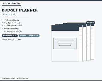 Paycheck Budget Template Printable | Charcoal Bi-Weekly Monthly Planner | Bill Tracker PDF