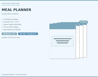 Keto Meal Planner Printable | Dusty Blue Low Carb Weekly Menu | Macro Tracking Food Log PDF