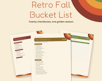 Retro-Herbst-Bucket-List zum Ausdrucken, coole Herbst-Checkliste, gemütlicher Saisonplaner & Erinnerungsjournal, Herbstdeko im 70er-Jahre-Stil (PDF), sofortiger Download