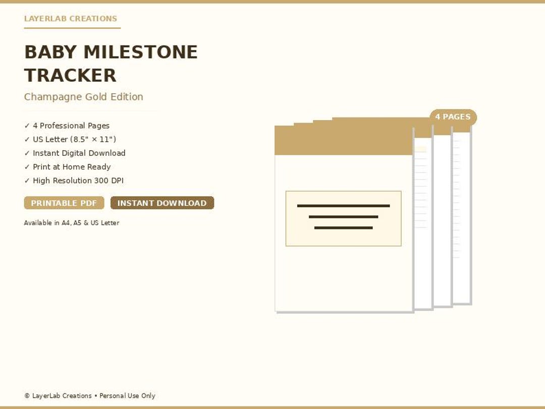 Baby Development Tracker | Champagne Gold Milestone Checklist by Age ...