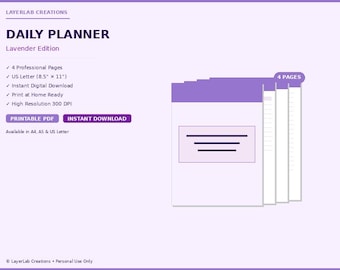 Work From Home Daily Planner | Lavender Remote Work Schedule | WFH Productivity Tracker PDF
