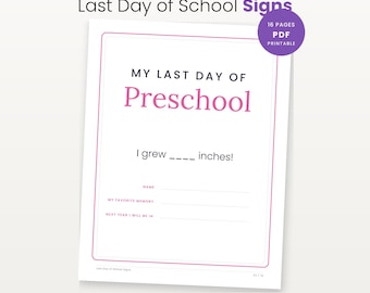 Schilder-Set zum Ausdrucken für den letzten Schultag, Vorschule, Kindergarten bis 12. Klasse, Foto-Requisite zum Schuljahresende & Meilenstein-Schild, Sofort-Download