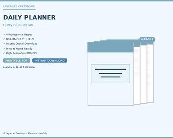 Aesthetic Daily Planner Printable | Dusty Blue Pretty Day Schedule | Self Care Routine PDF