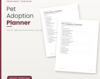 Pet Adoption Planner Printable, New Pet Checklist PDF, Rescue Dog Prep Guide, Home Setup Checklist, Instant Download