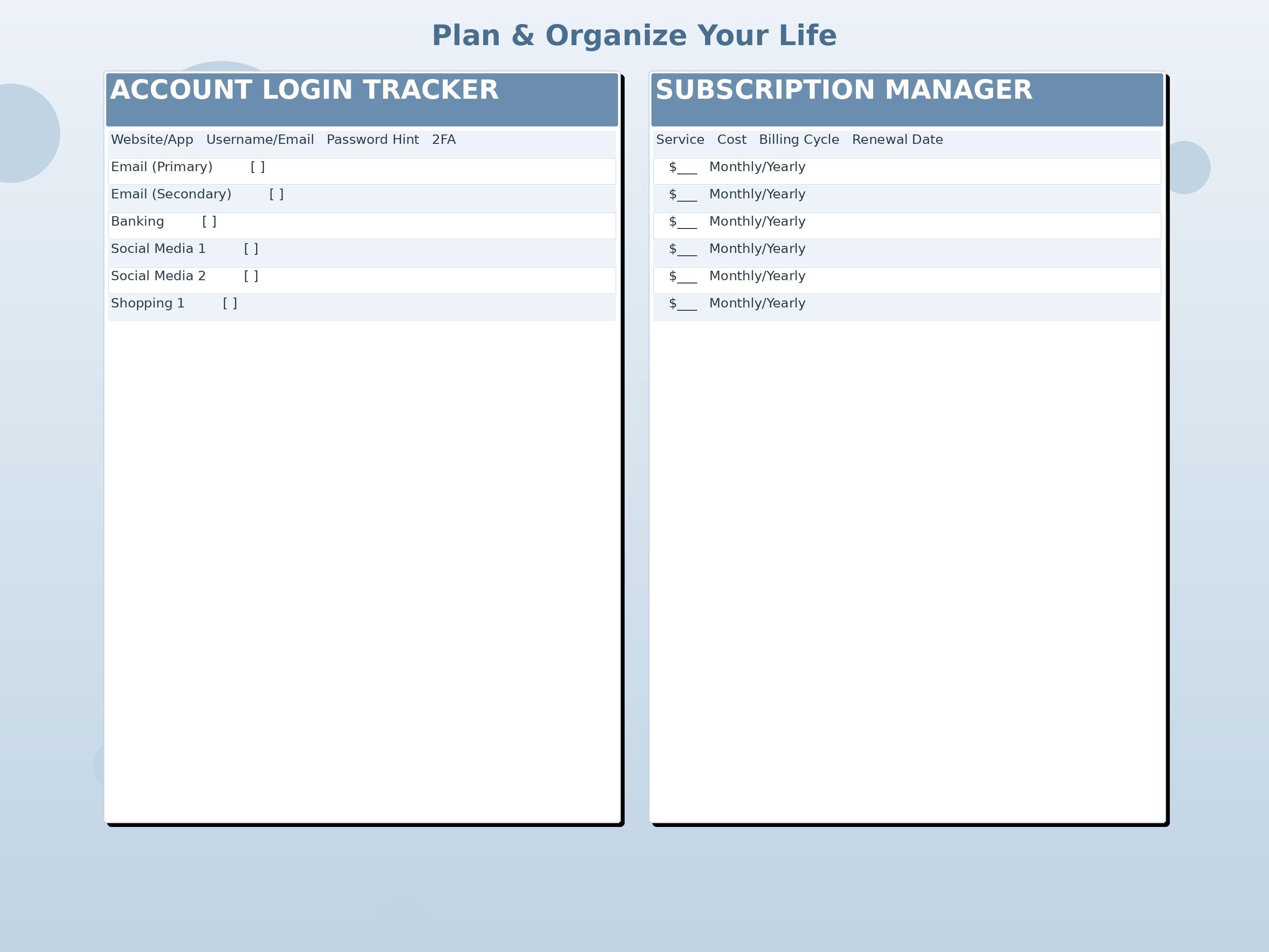 Family Password Organizer | Dusty Blue Shared Account Log | Household ...