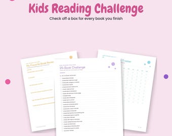 Druckbare Leseherausforderung für Kinder, 25 Bücher für Kinder, Lesetagebuch & Buchrezensionsjournal, Leseverlaufstabelle, Sofort-Download