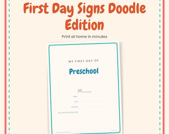 Schild für den ersten Schultag zum Ausdrucken, Bunte Doodle-Edition, Foto-Requisiten für Vorschule bis 12. Klasse, Schulanfang, Sofort-Download