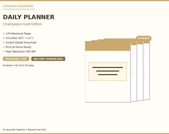 ADHD Daily Planner Printable | Champagne Gold Brain Dump Template | Focus & Priority Tracker PDF