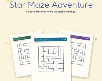 Labyrinthbuch für Kinder zum Ausdrucken, 24 Weltraumlabyrinthe (leicht bis schwer), für Kinder von 5 bis 10 Jahren, Labyrinth-Aktivitätsseiten mit Lösungsblättern, Sofort-Download