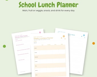 Schulspeisenplaner zum Ausdrucken, Wochenplaner für die Brotdose für Kinder, Liste mit Mittagessensideen & Witzen für die Brotdose, Einkaufsliste, Sofort-Download