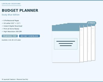 Minimalist Budget Planner Bundle | Dusty Blue Financial Organizer | Printable Expense Tracker PDF