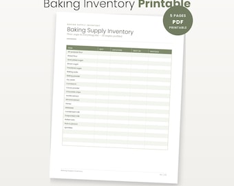 Baking Inventory Printable, Baking Supply List PDF, Dessert Prep Tracker, Instant Download, Sage