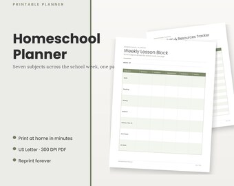 Homeschool-Planer zum Ausdrucken, Wochenplan, Lehrplan- und Ressourcenübersicht, Ausflugsprotokoll, Aufgabenfortschrittsanzeige, Sofort-Download