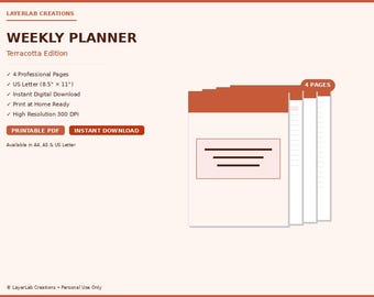 Undated Weekly Planner Bundle | Terracotta Perpetual Week Pages | Spiral Notebook Insert PDF