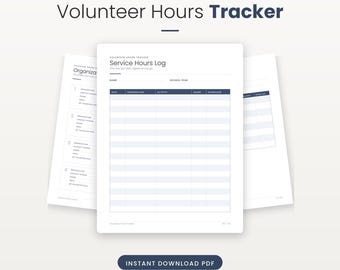Stundennachweis für Freiwilligenarbeit (druckbar), Protokoll für gemeinnützige Tätigkeiten, Aktivitäts- und Vereinsübersicht, Reflexionstagebuch, US-Letter-PDF, Sofort-Download
