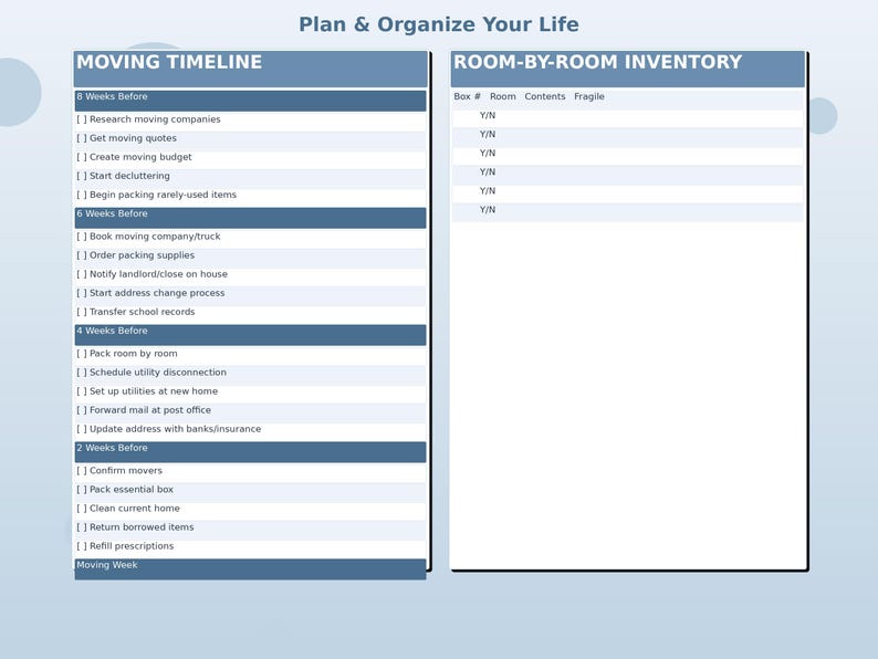 Printable Moving Checklist PDF | Relocation Planner & Packing Organizer ...