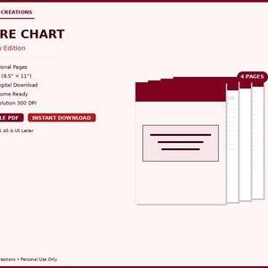 May include: A burgundy edition chore chart with the text "CHORE CHART" and "Burgundy Edition". The chart includes 4 professional pages, is US Letter size (8.5" x 11"), and is available as an instant digital download.