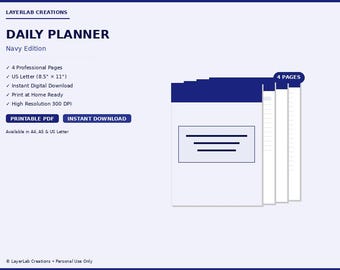 Student Daily Planner Printable | Navy Study Schedule Template | Class Homework Tracker PDF
