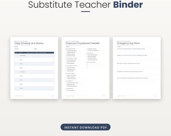 Vertretungslehrer-Ordner zum Ausdrucken, Notfall-Vertretungspläne, Checkliste für Stundenplan und Abläufe, Vertretungsberichtsformular, Sofort-Download