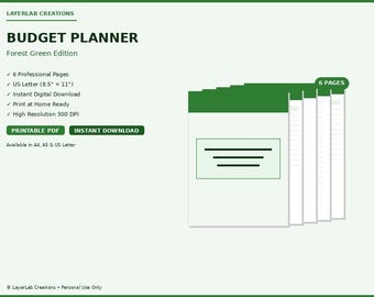 ADHD Budget Planner Printable | Forest Green Simple Finance Tracker | Easy Money Management PDF