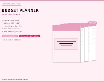 Monthly Budget Planner Printable | Blush Rose Finance Tracker Bundle | A4 A5 US Letter PDF
