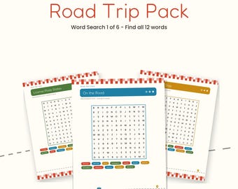 Roadtrip-Aktivitäten zum Ausdrucken für Kinder, Autospiele, Wortsuche & Labyrinthe, Nummernschild-Spiel der 50 Bundesstaaten, Reise-Aktivitätenpaket, Sofort-Download